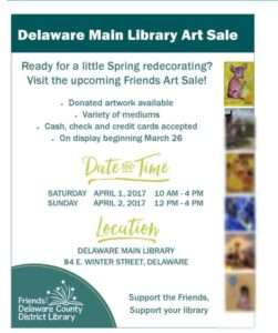 alt="Delaware library art sale flyer"